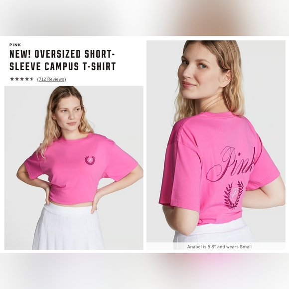 VICTORIAS SECRET PINK CAMPUS POCKET PINK SCOOPNECK TEESHIRT